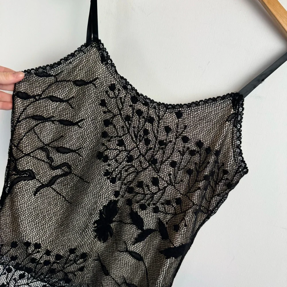 Vintage Y2K Black Lace Mesh Overlay Cami Tank Top Sz Medium - Picture 3 of 13